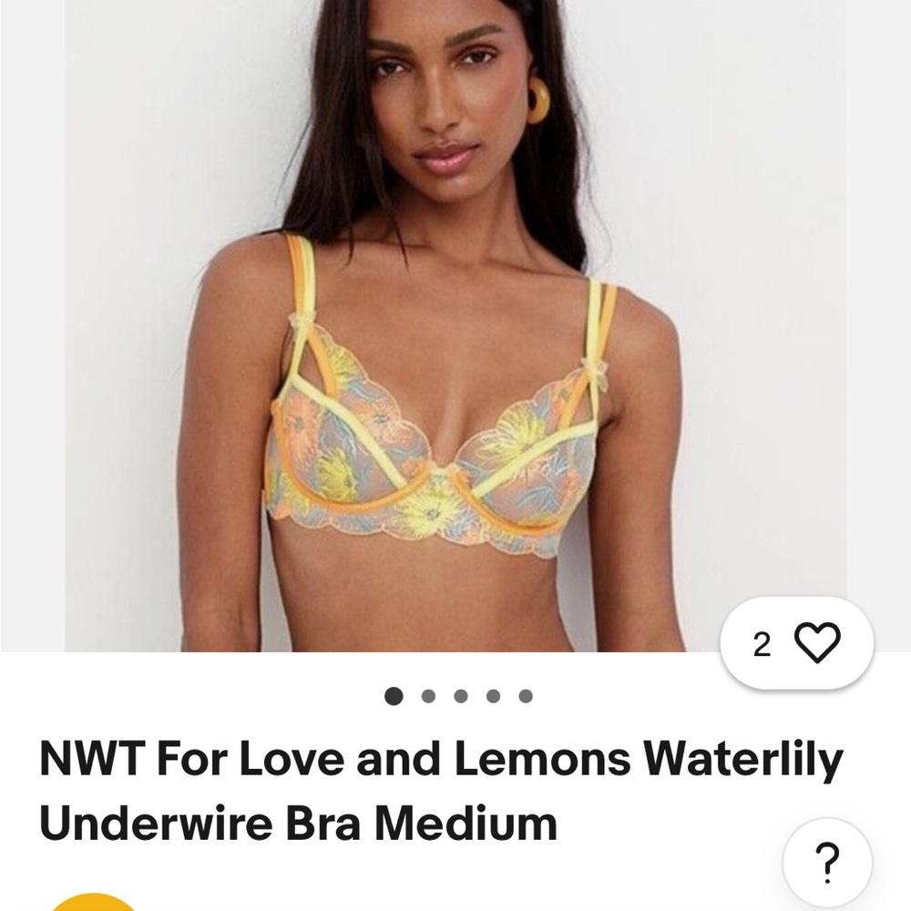 For Love And Lemons Yellow Satin Underwire Bra